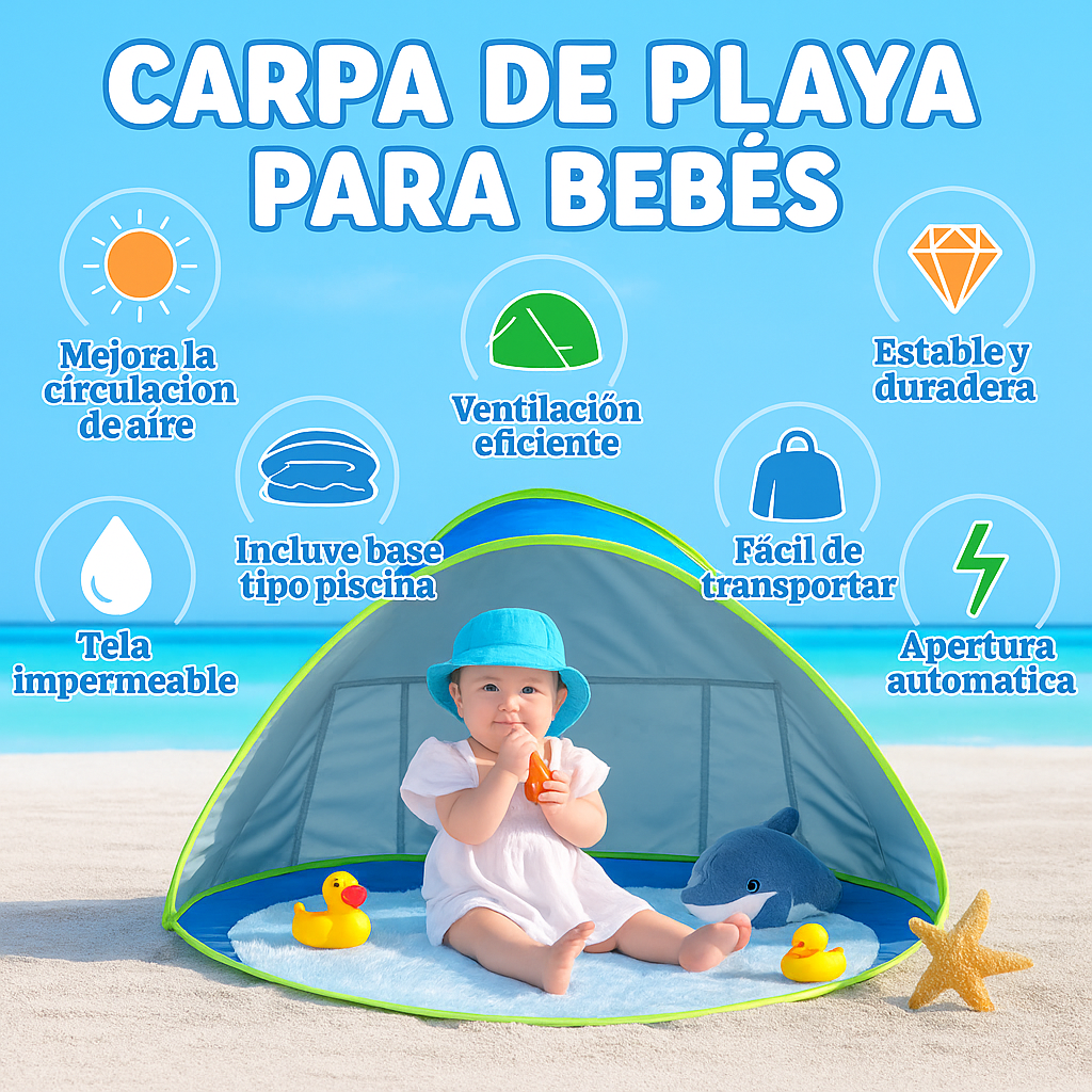 AquaBebé - Carpa Portátil UV – Protección solar y frescura para tu bebé en segundos