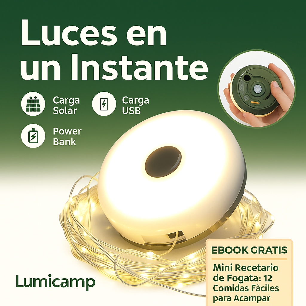 LumiCamp - Lámpara LED Solar | Luz, Power Bank y Magia al Instante