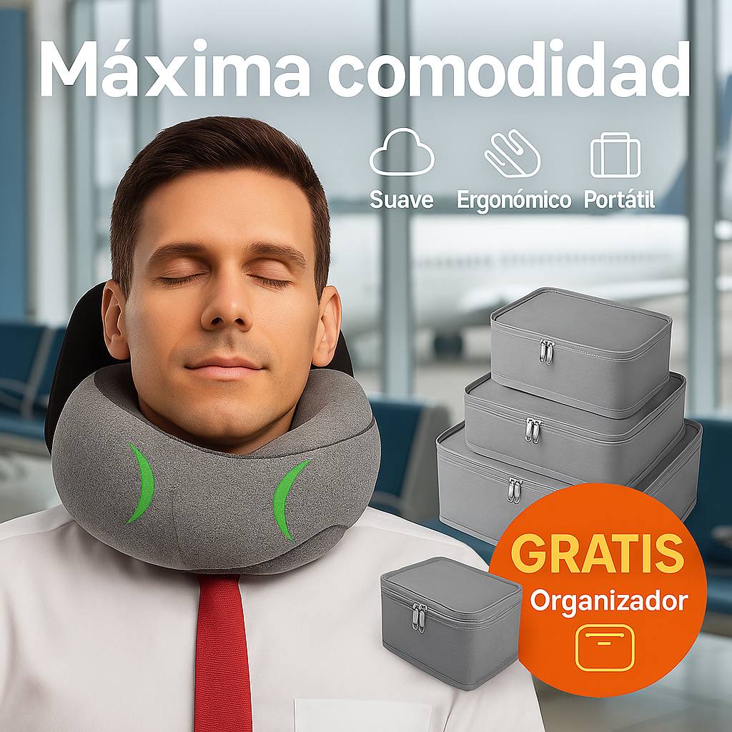 Combo FlyConfort: Almohada Ergonómica + Organizador Viajero GRATIS