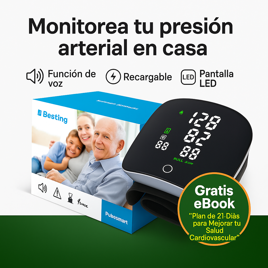 PulseSmart - Tensiometro Recargable De Muñeca Con Voz