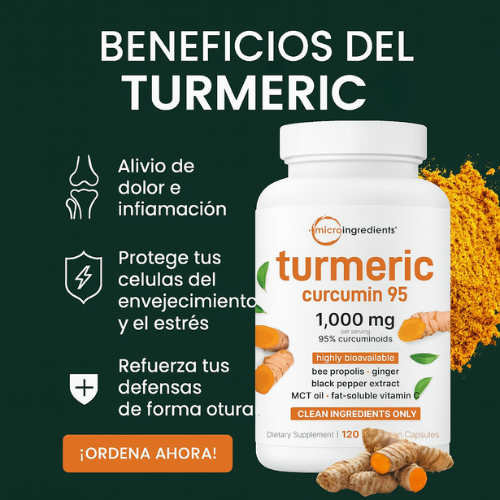 Turmeric Curcuma – Cápsulas de Cúrcuma Bioactiva 95% – Alivio real para tu cuerpo y mente.