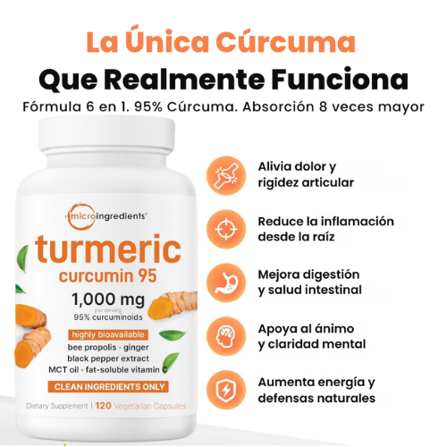 Turmeric Curcuma – Cápsulas de Cúrcuma Bioactiva 95% – Alivio real para tu cuerpo y mente.